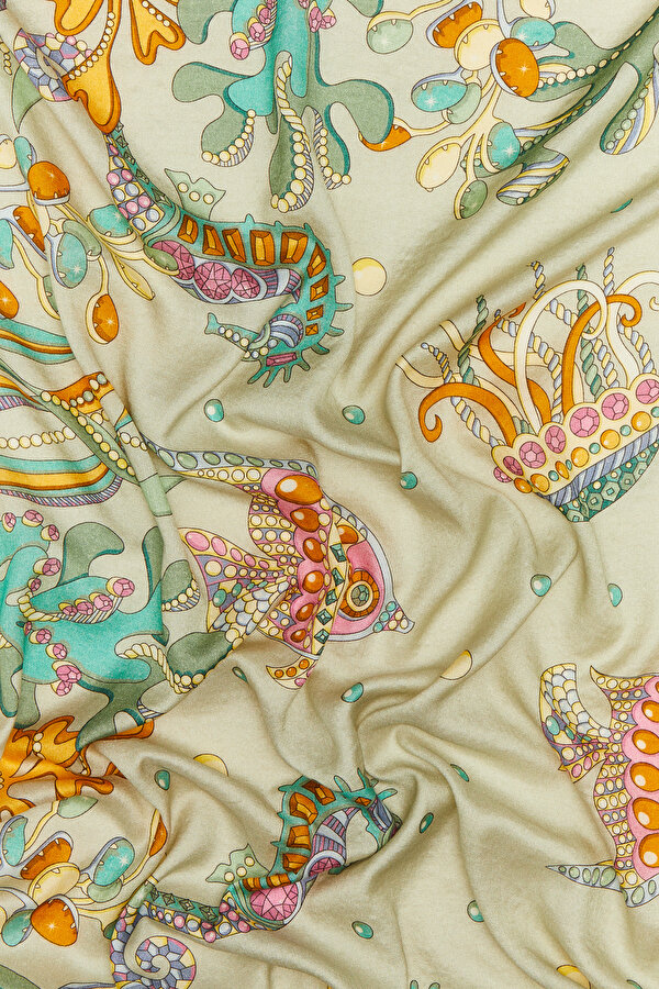 LIGHT GREEN ANIMAL FIGURED VOILE SILK SHAWL 2