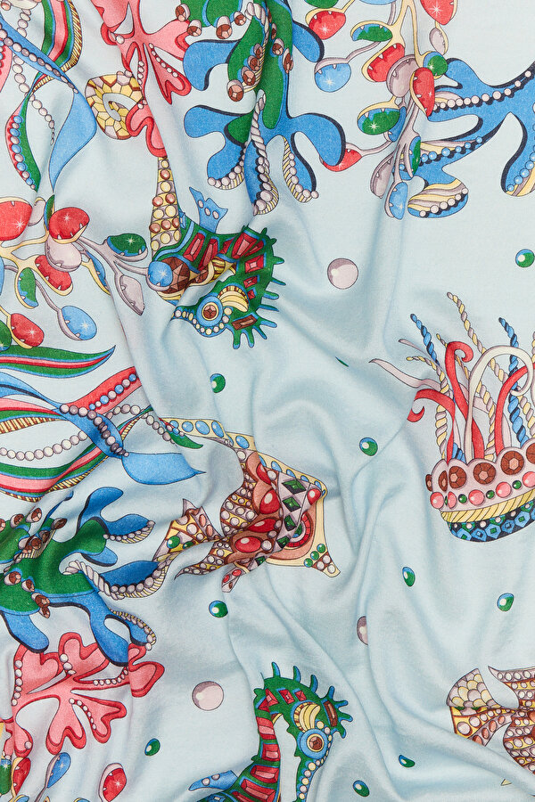LIGHT BLUE ANIMAL FIGURED VOILE SILK SHAWL 2