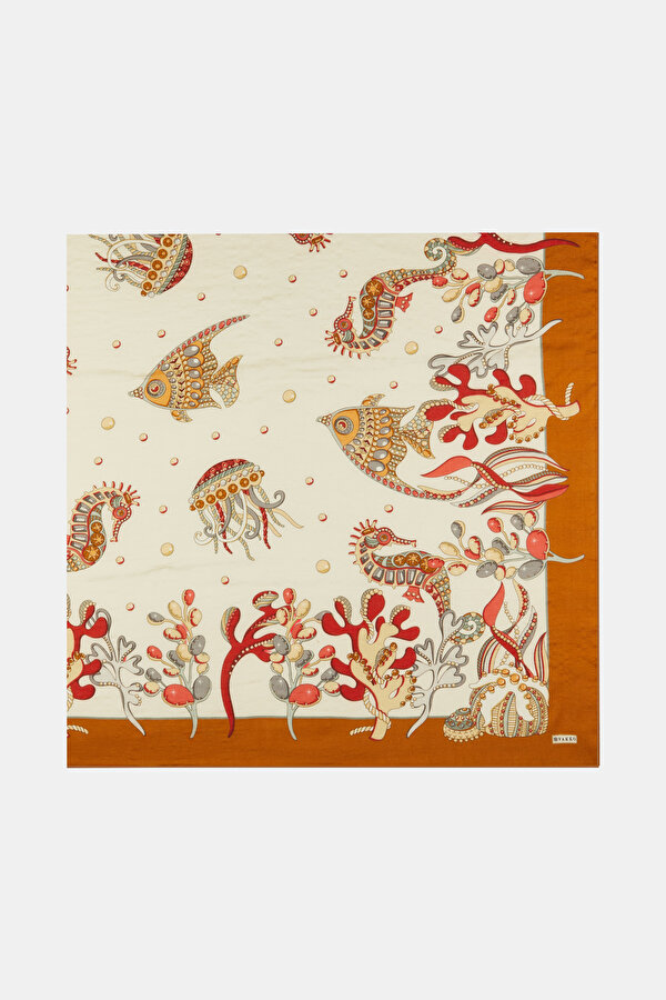 ECRU ANIMAL FIGURED VOILE SILK SHAWL