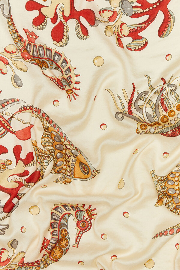 ECRU ANIMAL FIGURED VOILE SILK SHAWL 2