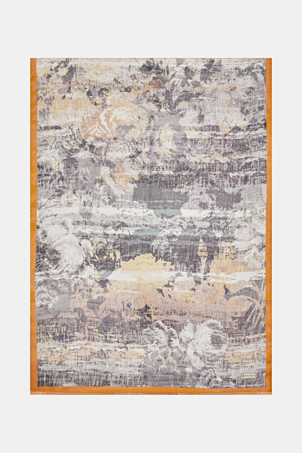 GREY FLORAL PATTERN ETAMIN VOILE SHAWL