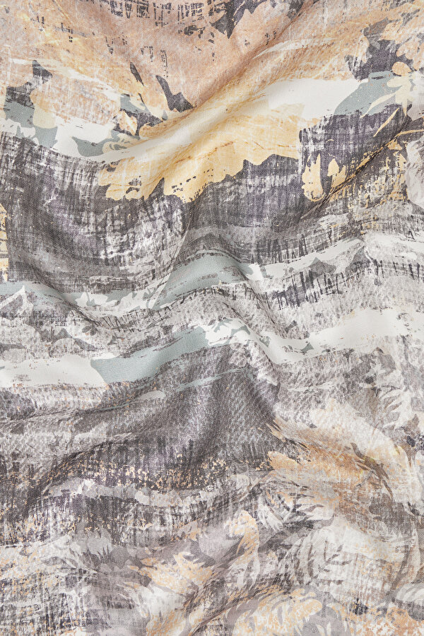 GREY FLORAL PATTERN ETAMIN VOILE SHAWL 2