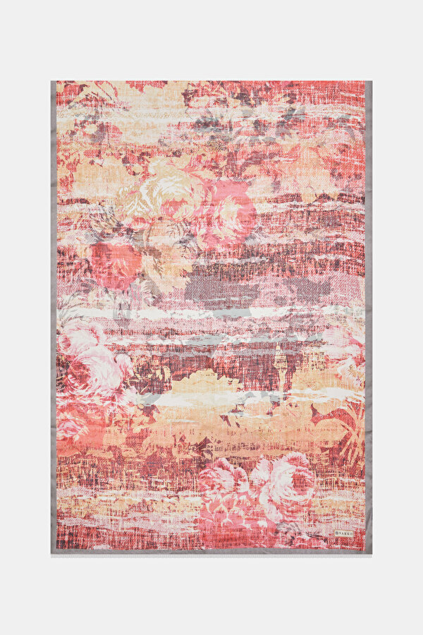 PINK FLORAL PATTERN ETAMIN VOILE SHAWL