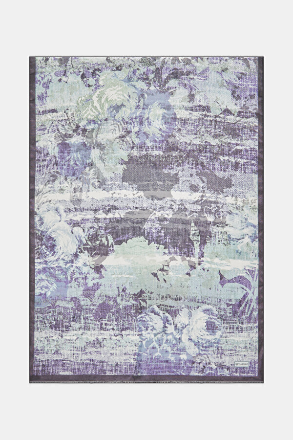 BLUE FLORAL PATTERN ETAMIN VOILE SHAWL