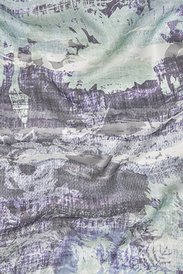 BLUE FLORAL PATTERN ETAMIN VOILE SHAWL 2