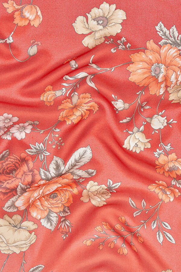 RED FLORAL PATTERN ETAMIN VOILE SHAWL 2