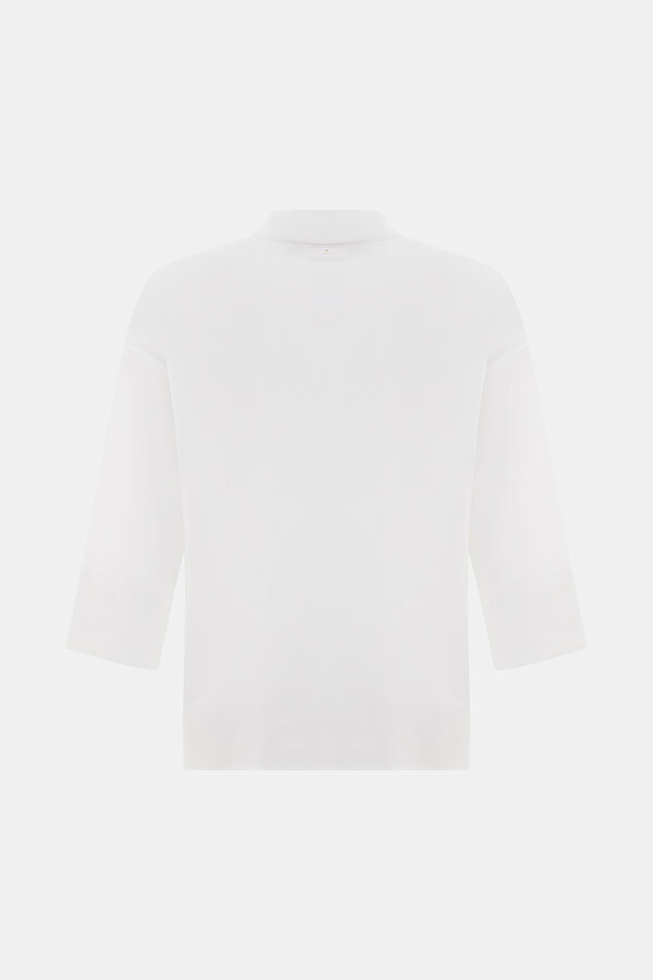 WHITE V NECK 3/4 SLEEVES BLOUSE 2