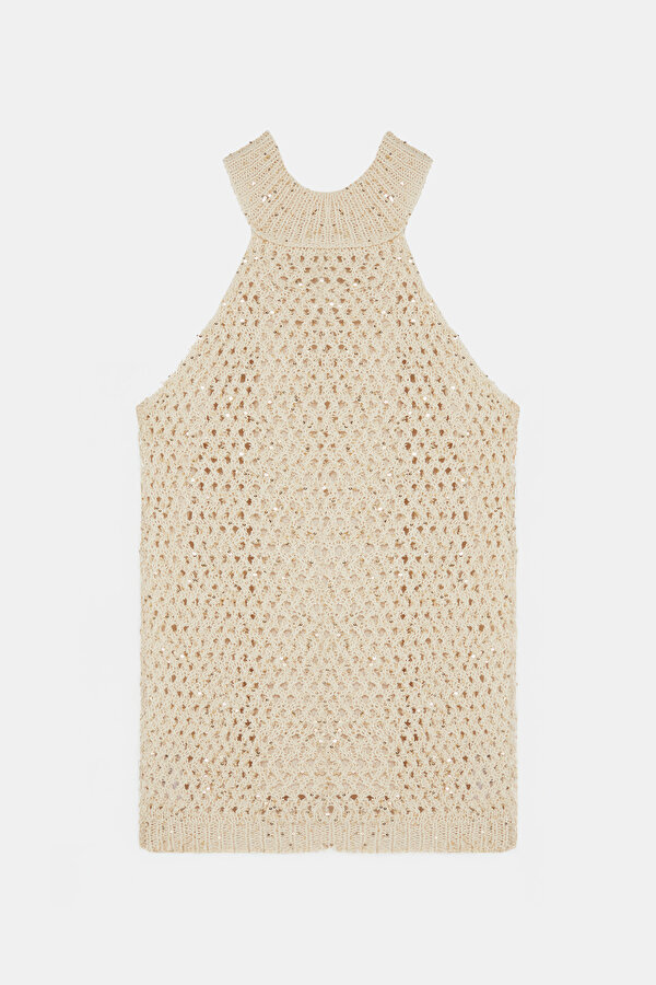 ECRU BASIC / ROUND NECKLINE SLEEVELESS BLOUSE