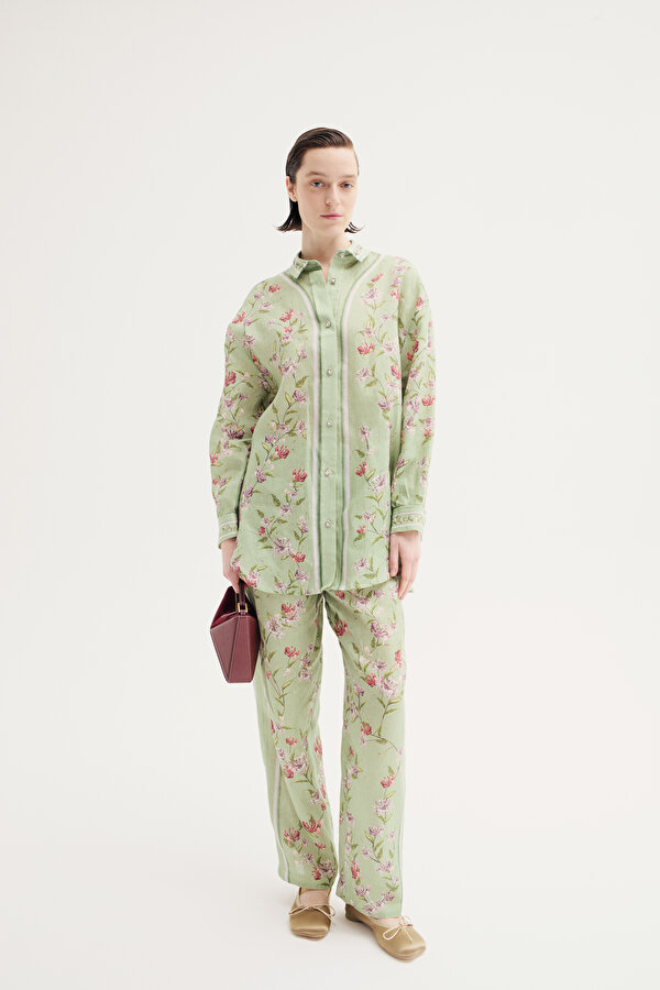 MULTİCOLOR STRAİGHT CUT LİNEN TROUSERS