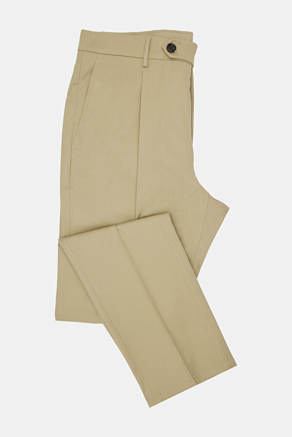 BEIGE PLAIN DIAGONAL TROUSERS