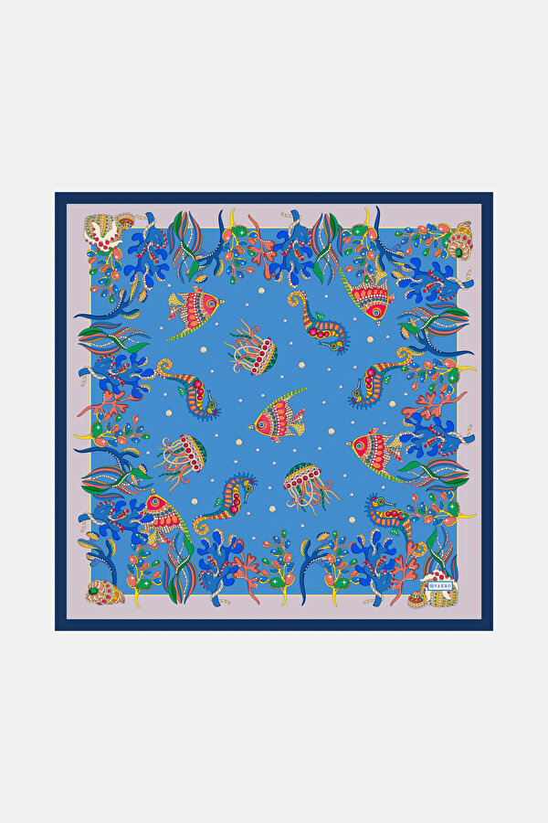 BLUE ANIMAL FIGURED TWILL BANDANA