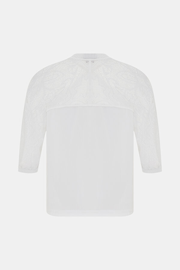 WHITE PLUNGE NECKLINE 3/4 SLEEVES BLOUSE 2
