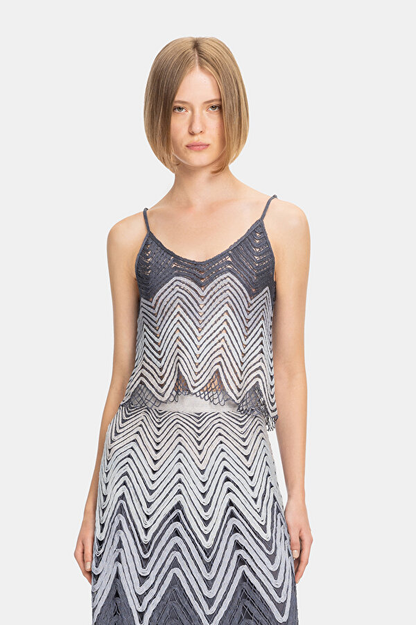 LIGHT GREY PLUNGE NECKLINE SLEEVELESS SUSPENDER BLOUSE