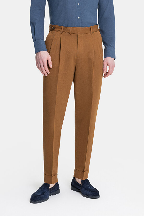 RED BROWN PLAIN DIAGONAL TROUSERS 2