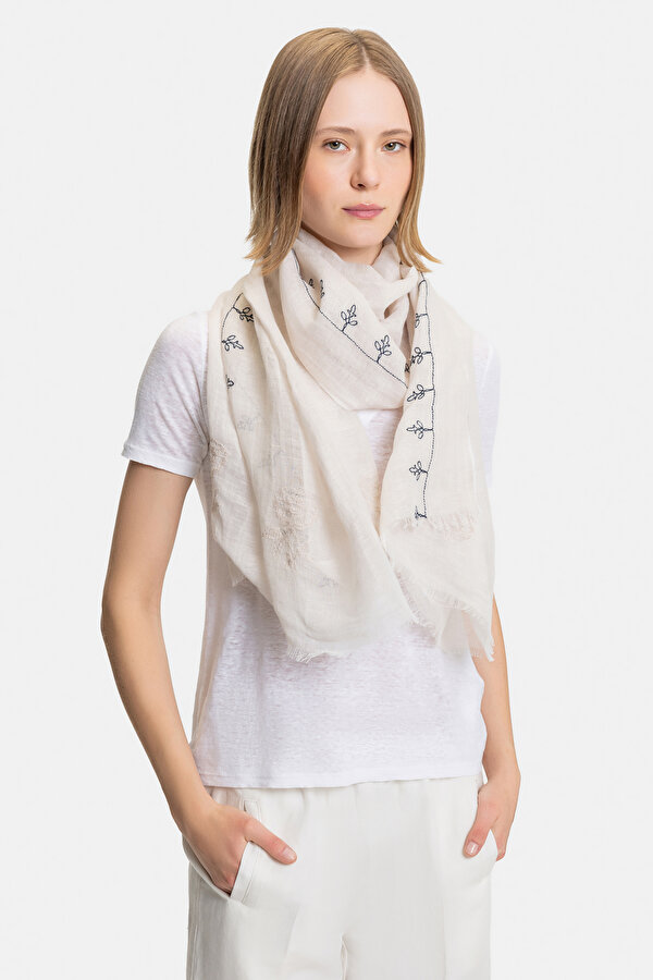 BLACK DESIGN FILLED LINEN COTTON SHAWL