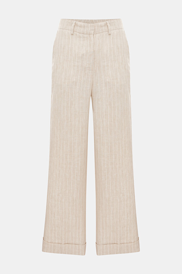 ECRU STRIPED WIDE LEG TROUSERS 6