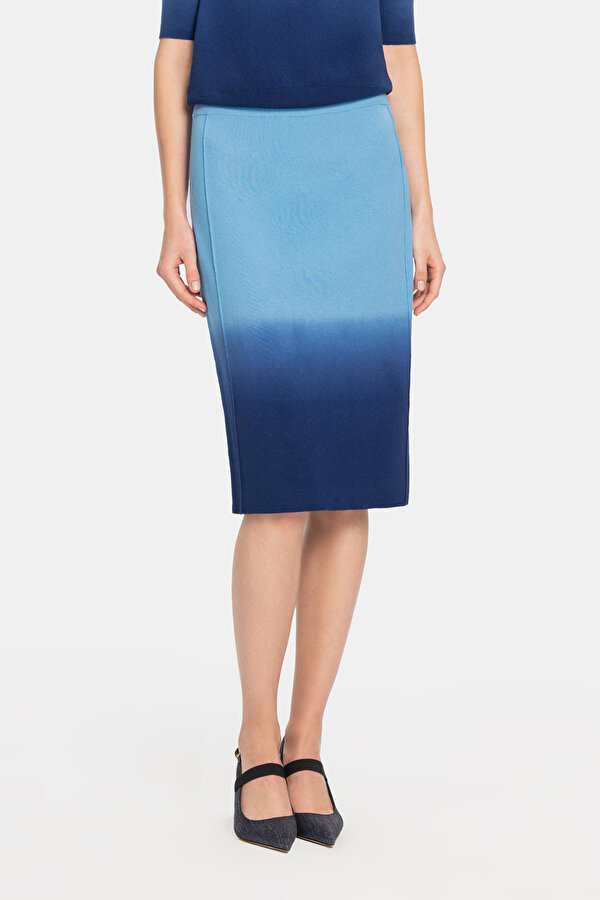 NAVY BLUE DEGRADE DESIGN BELOW THE KNEE SKIRT 2