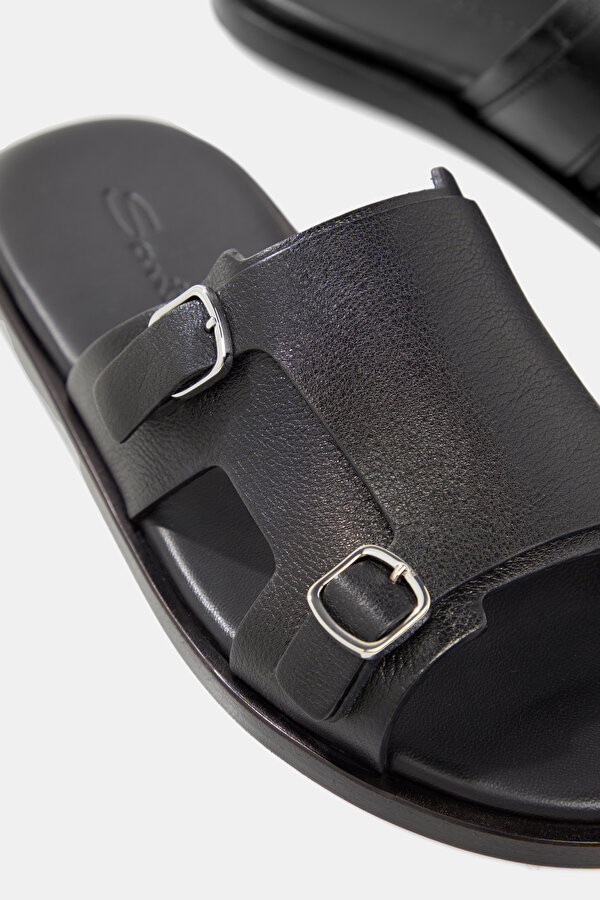 BLACK LEATHER SLIPPER 6