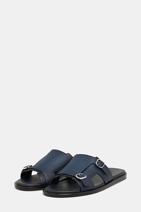 NAVY BLUE LEATHER SLIPPER 2