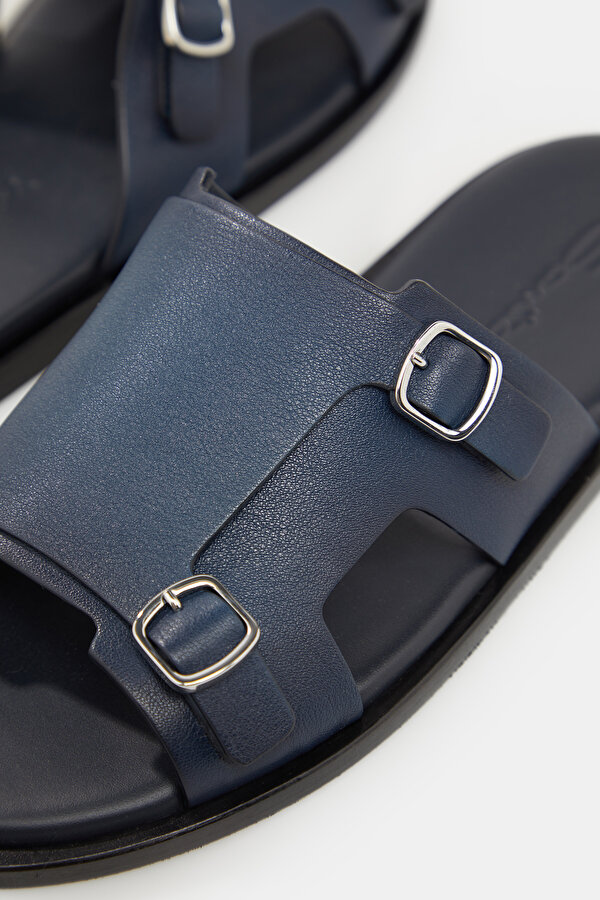 NAVY BLUE LEATHER SLIPPER 6