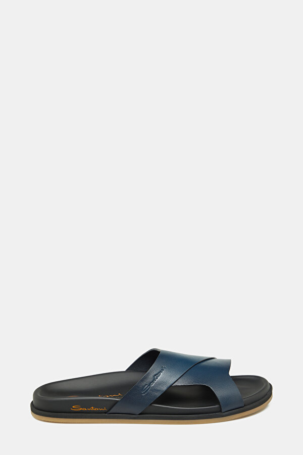 NAVY BLUE LEATHER SLIPPER