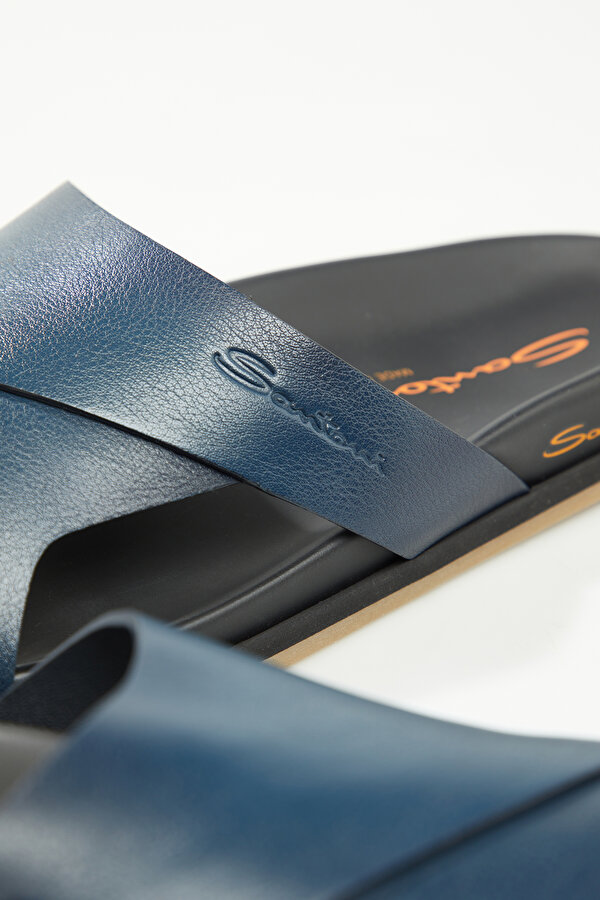 NAVY BLUE LEATHER SLIPPER 6
