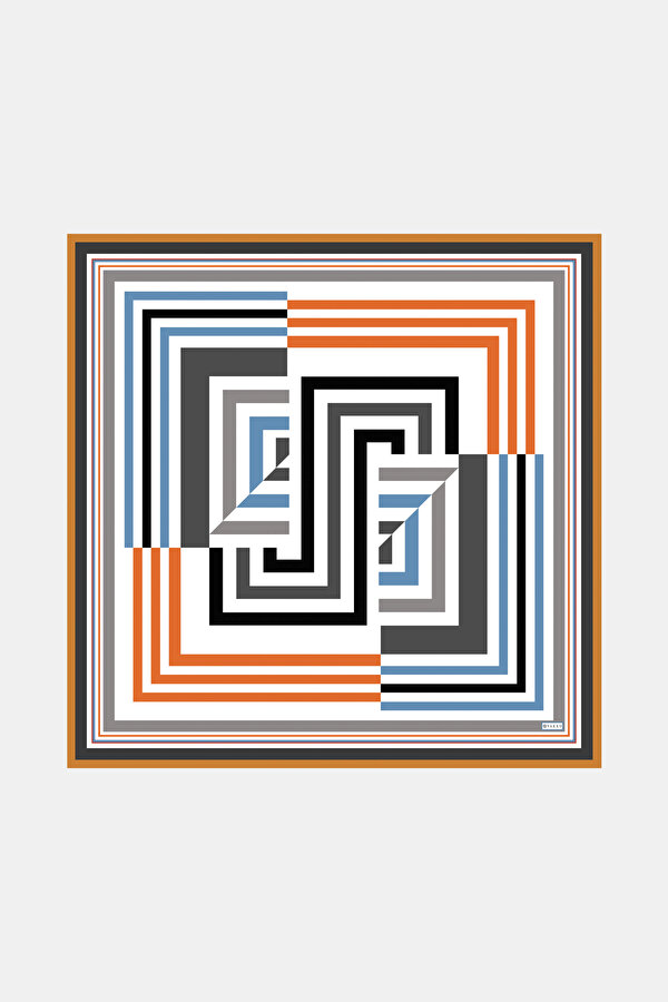 GRİ GEOMETRİK DESENLİ TWİLL EŞARP