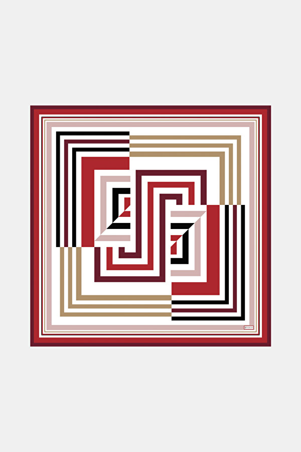 RED GEOMETRIC DESIGN TWILL SCARF