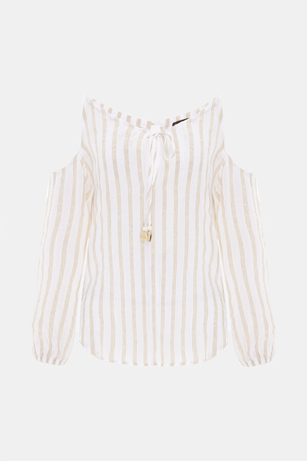 BEIGE CLEAVAGE LONG SLEEVE BLOUSE 6