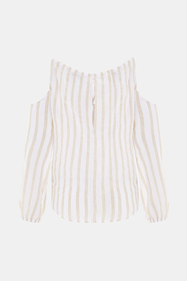 BEIGE CLEAVAGE LONG SLEEVE BLOUSE 7