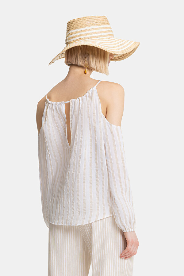BEIGE CLEAVAGE LONG SLEEVE BLOUSE 2