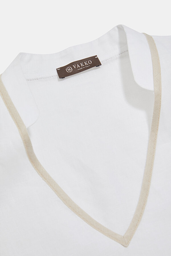ECRU V NECK SLEEVELESS BLOUSE 6