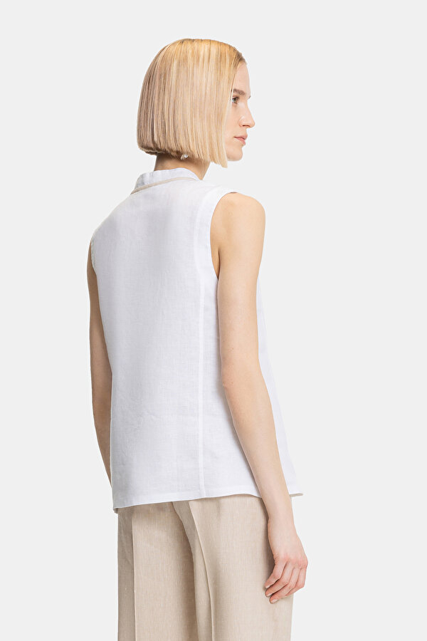 ECRU V NECK SLEEVELESS BLOUSE 2