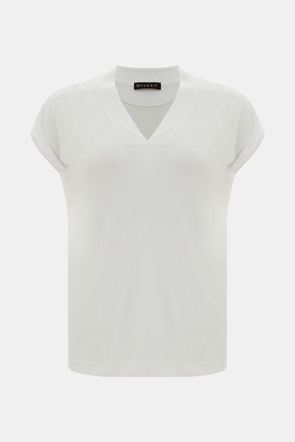 ECRU V NECK SHORT SLEEVE TSHIRT