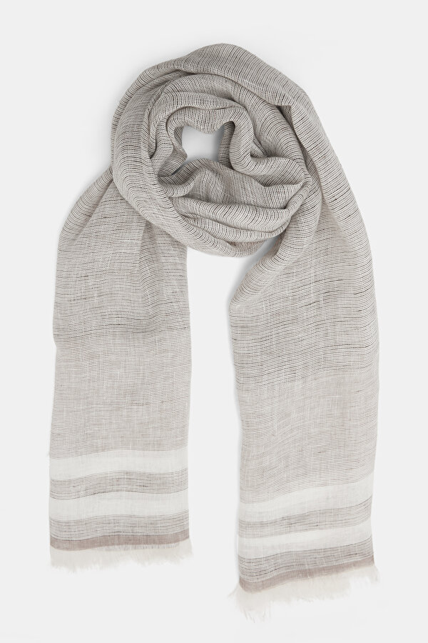 ECRU STRIPED PATTERNED LINEN SHAWL 2