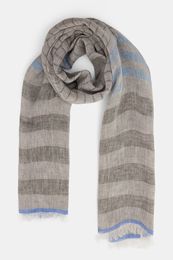 ECRU STRIPED PATTERNED LINEN SHAWL 2