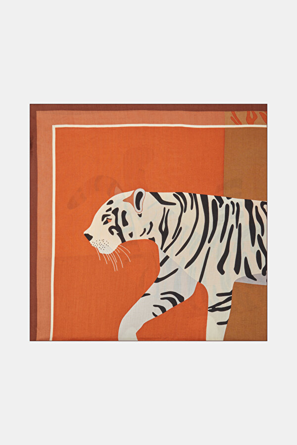 CARAMEL ANIMAL FIGURED VOILE SILK SHAWL