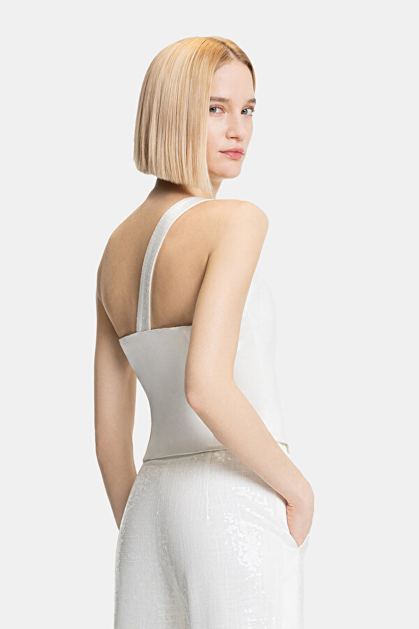 ECRU ASYMMETRIC SLEEVELESS BLOUSE 2