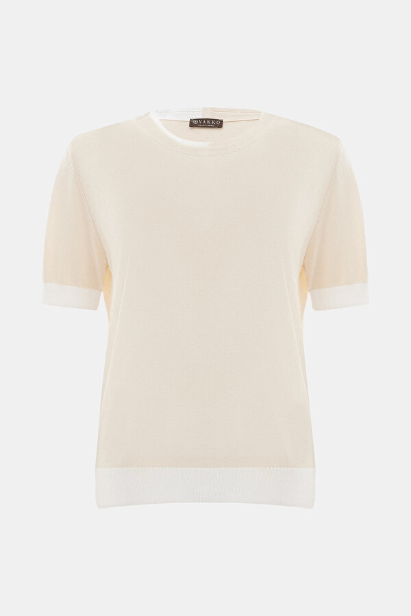 WHITE BASIC / ROUND NECKLINE SHORT SLEEVE BLOUSE