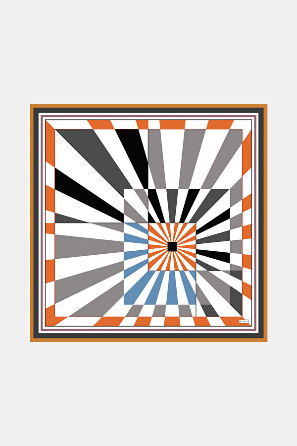 GRİ GEOMETRİK DESENLİ TWİLL EŞARP