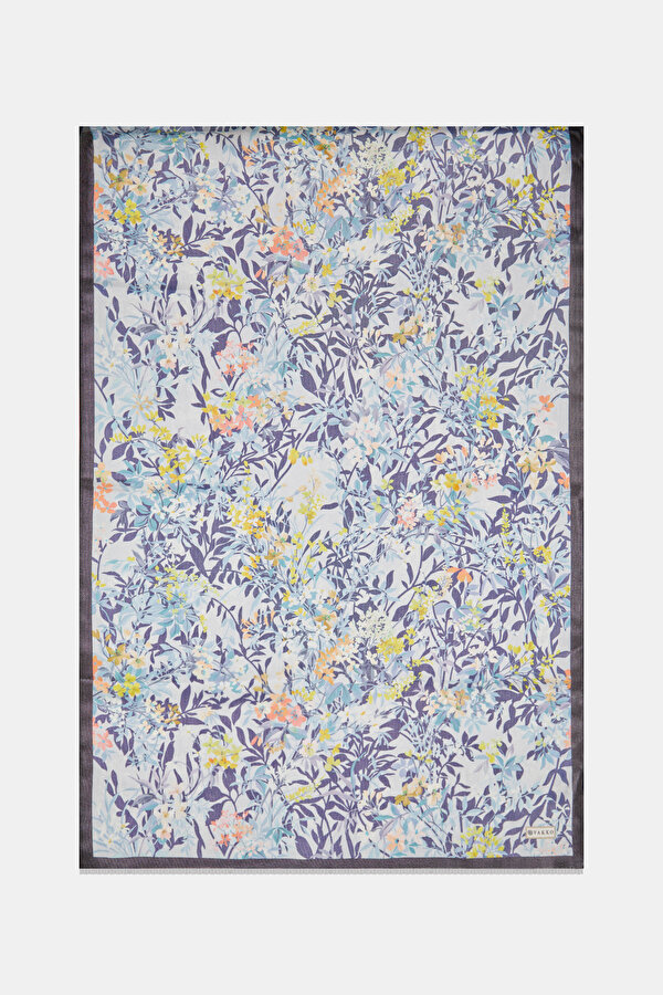 NAVY BLUE FLORAL PATTERN ETAMIN VOILE SHAWL