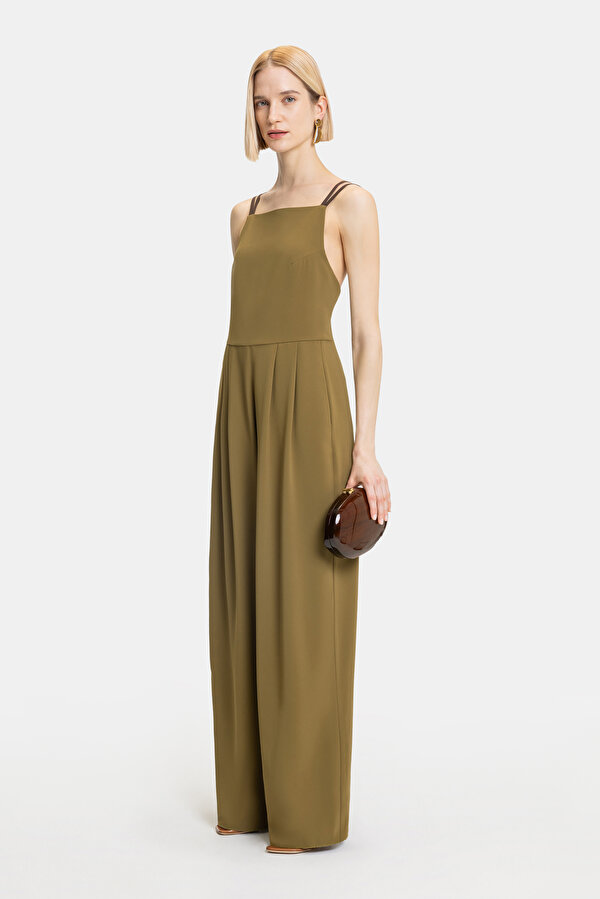 BROWN SLEEVELESS SUSPENDER JUMPSUIT
