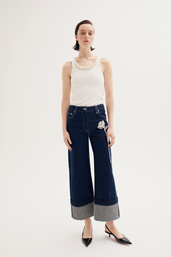 DARK BLUE WIDE LEG TROUSERS