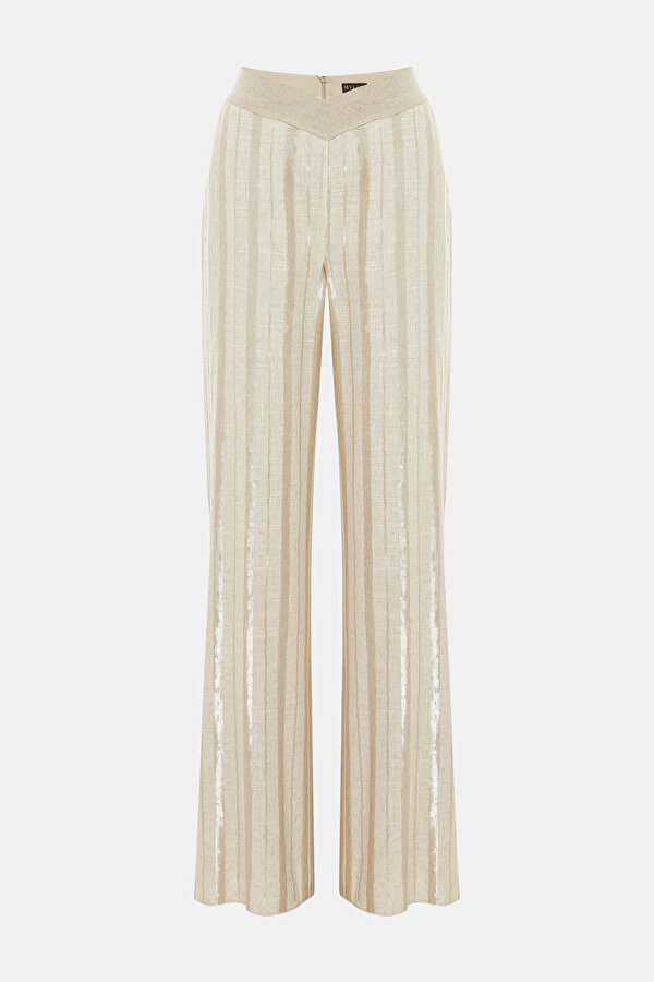 BEIGE DESIGN FILLED WIDE LEG TROUSERS 6