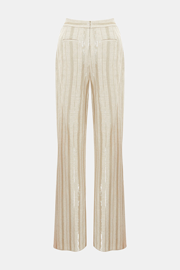 BEIGE DESIGN FILLED WIDE LEG TROUSERS 7