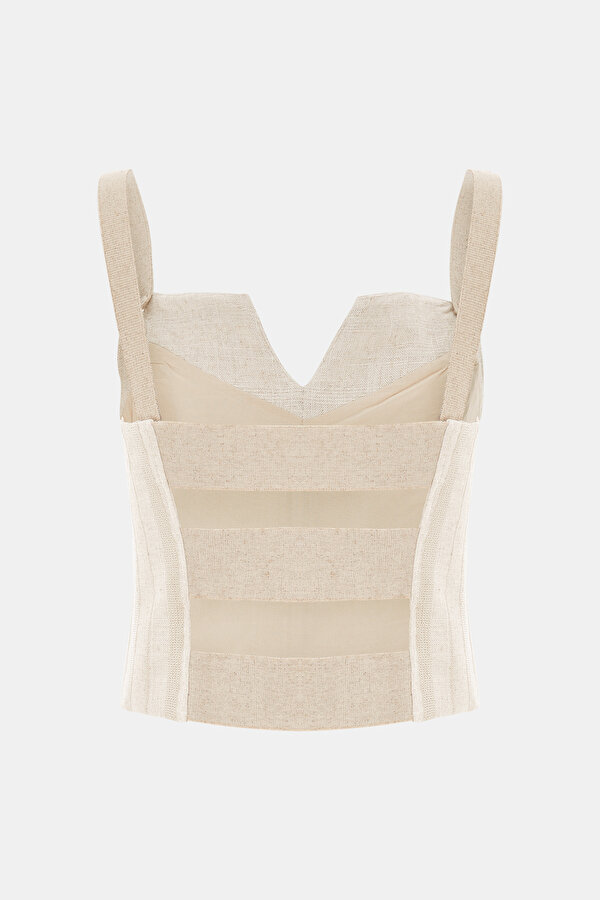 BEIGE CLEAVAGE SLEEVELESS SUSPENDER BLOUSE 6