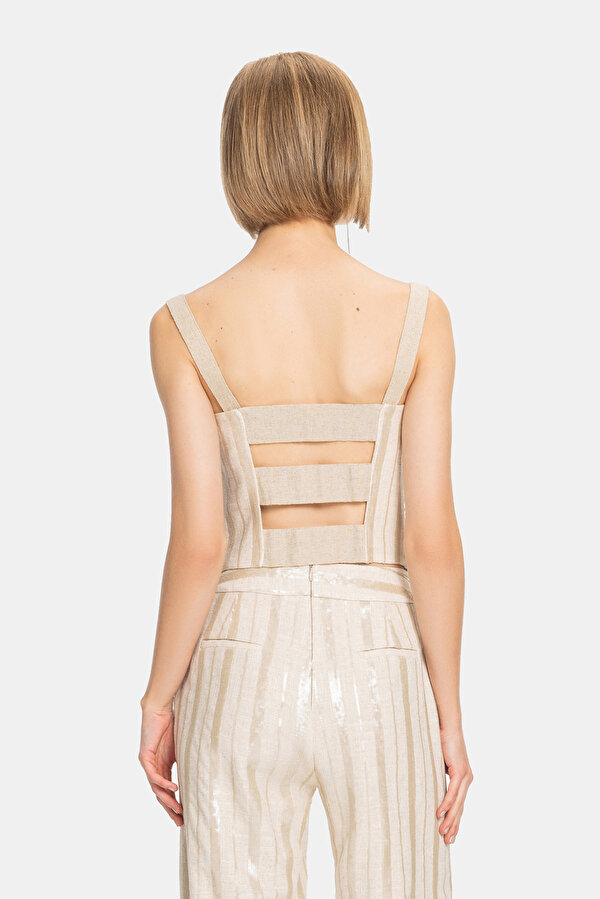 BEIGE CLEAVAGE SLEEVELESS SUSPENDER BLOUSE 2
