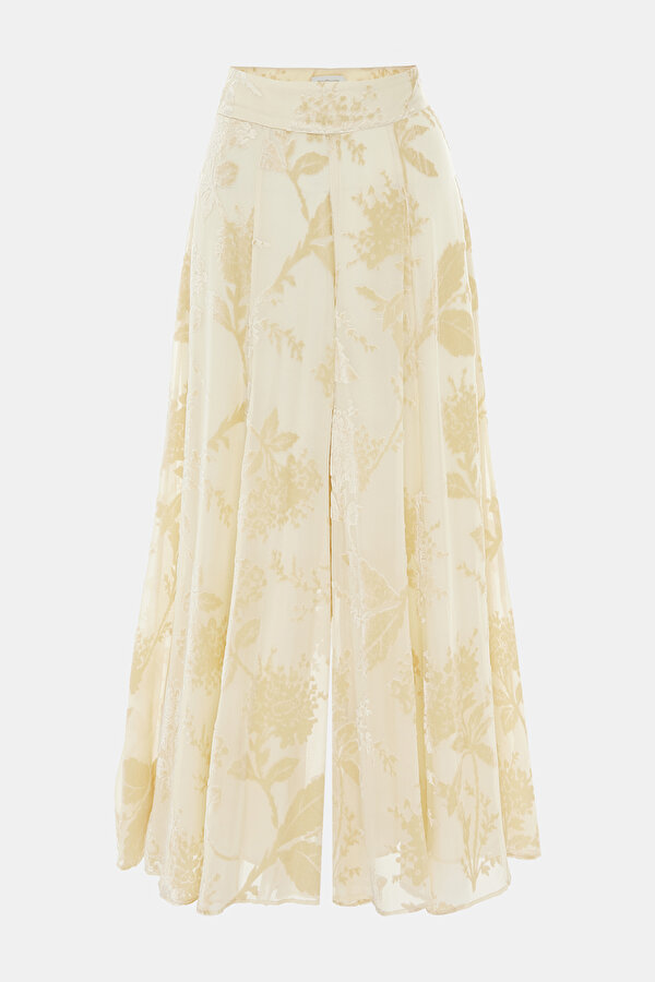 CREAM WİDE LEG VİSCOSE TROUSERS