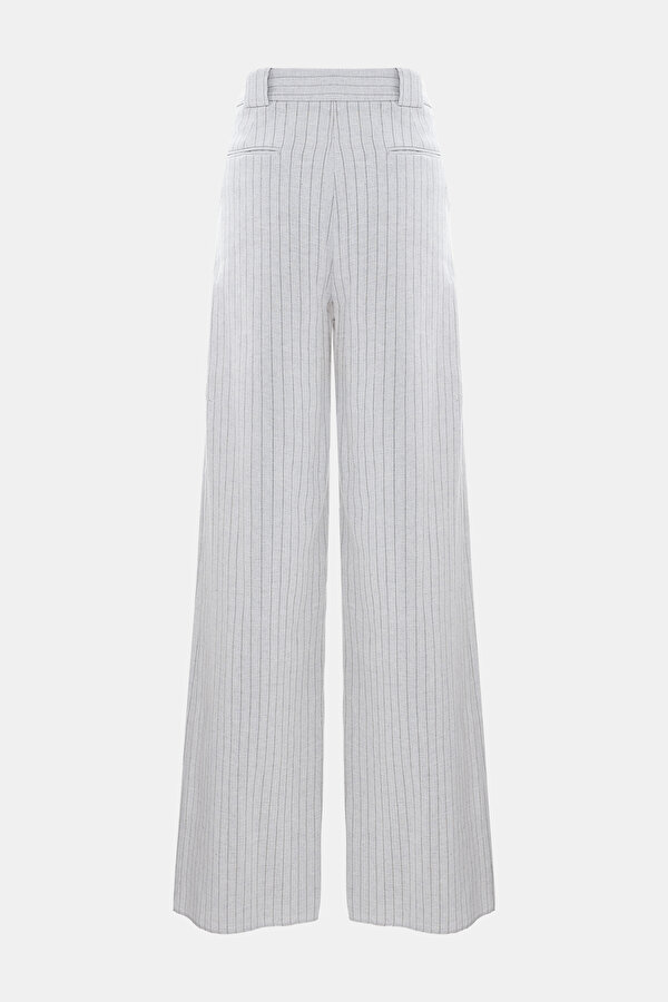 LIGHT GREY STRIPED PATTERNED WIDE LEG TROUSERS 6