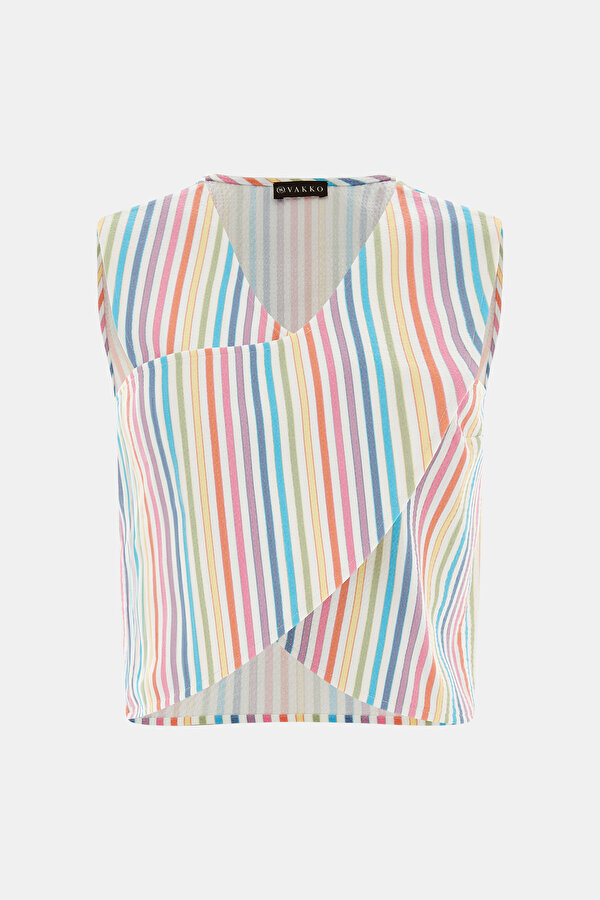 MULTICOLOR V NECK SLEEVELESS BLOUSE 6